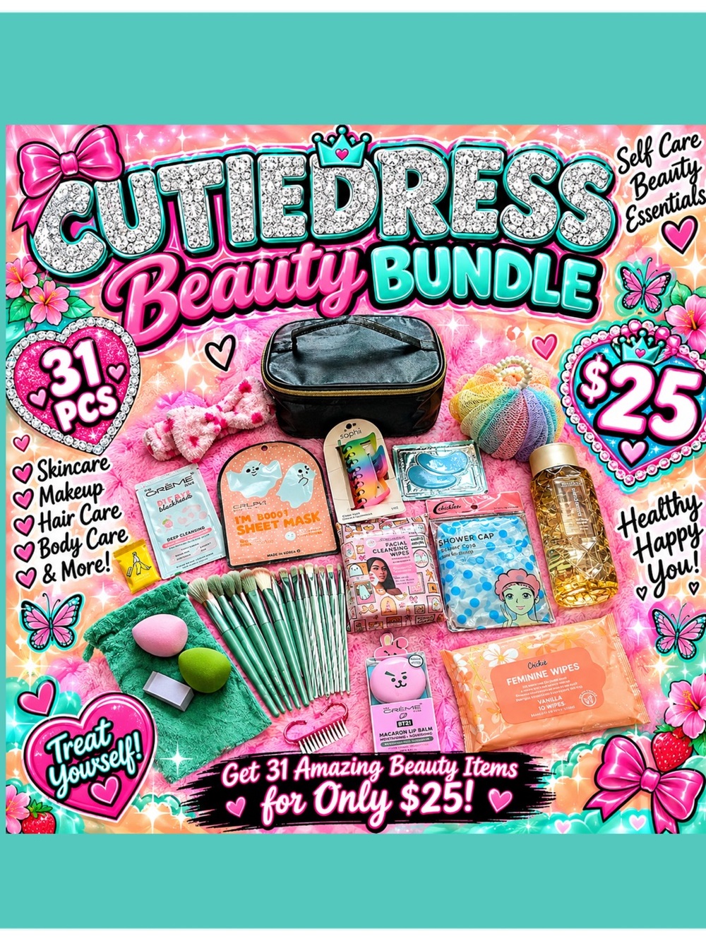 Pink Beauty Bundle Kids Accessories - 31-Piece Self-Care Set